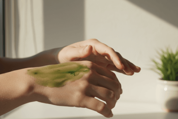 Hemp seed oil being applied to dry cracked skin on hands showing moisturization and skin healing properties