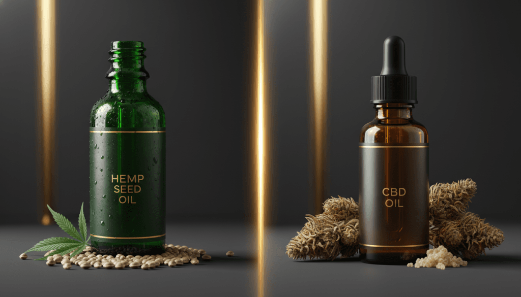 Hemp seed oil vs CBD oil side by side comparison showing two different products from the hemp plant