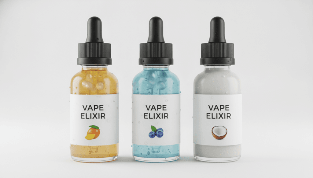 Vape juice bottles with liquid texture detail