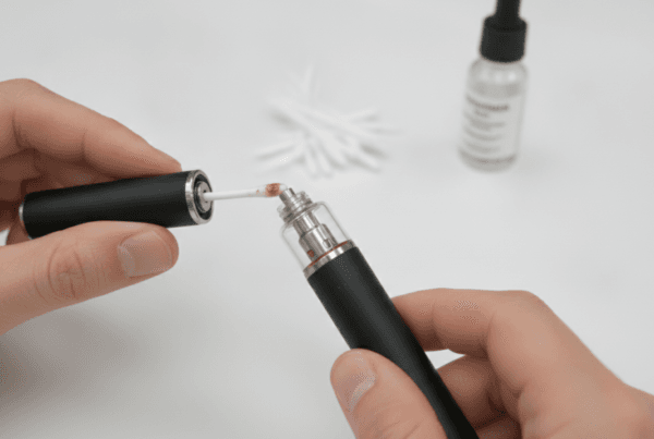 Vape pen being cleaned with a cotton swab