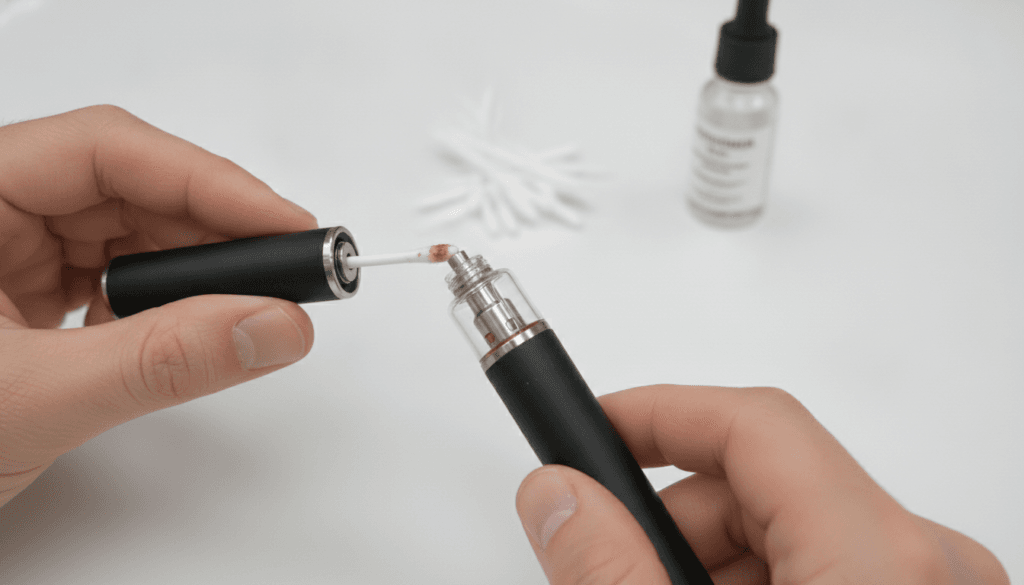 Vape pen being cleaned with a cotton swab