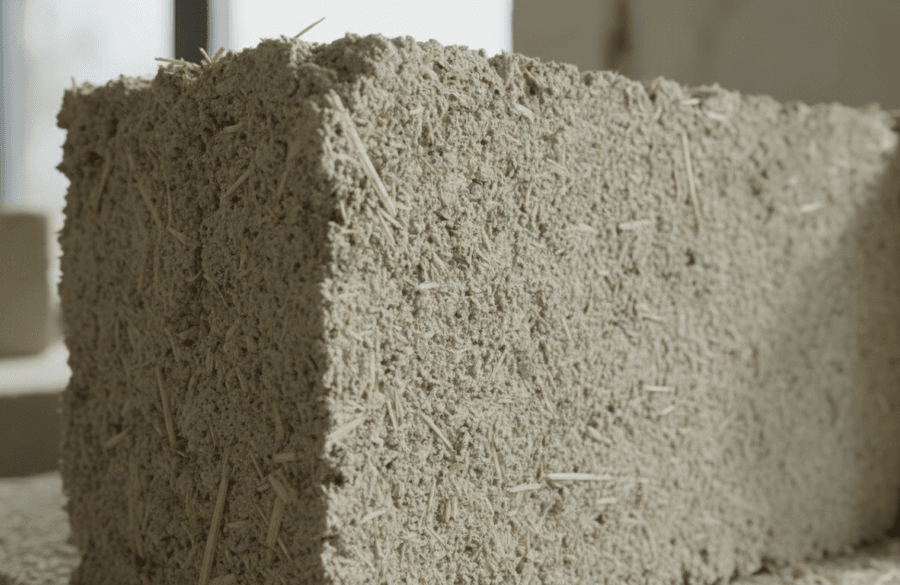 Hempcrete wall block with natural fiber texture
