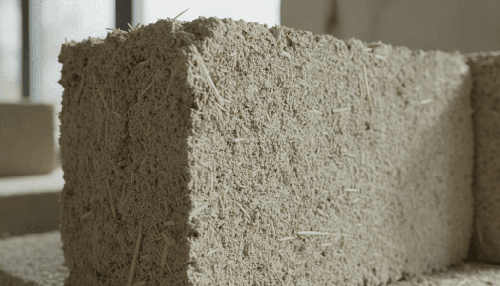 Hempcrete wall block with natural fiber texture