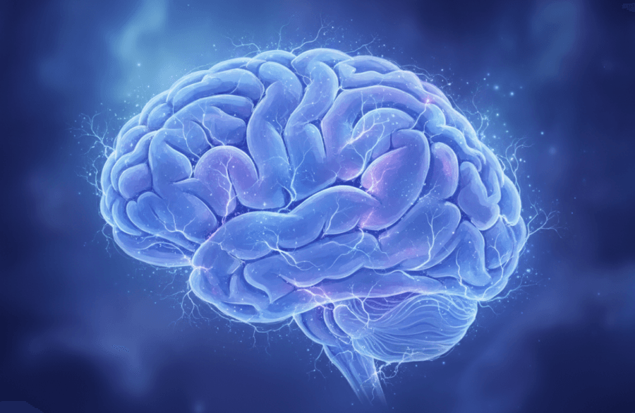 Abstract illustration of a brain with neural connections in calming colors