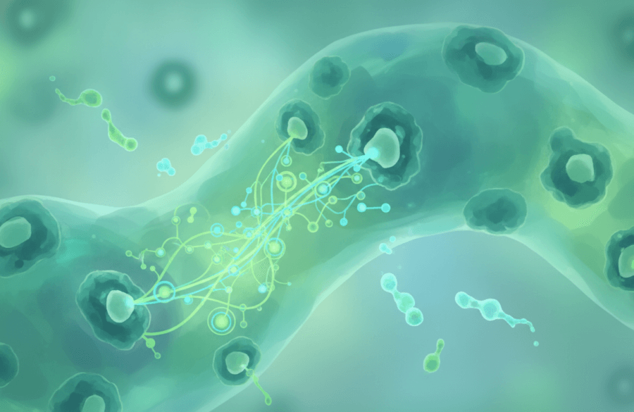 Abstract illustration of cell receptors and molecules in the body