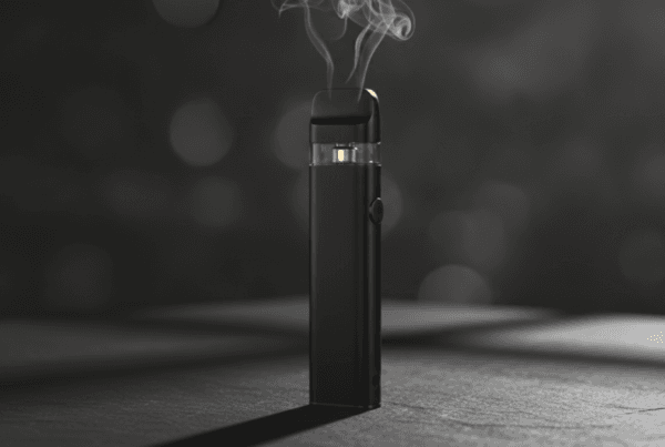 Modern vape device with temperature dial concept representing vaping heat and cannabinoids