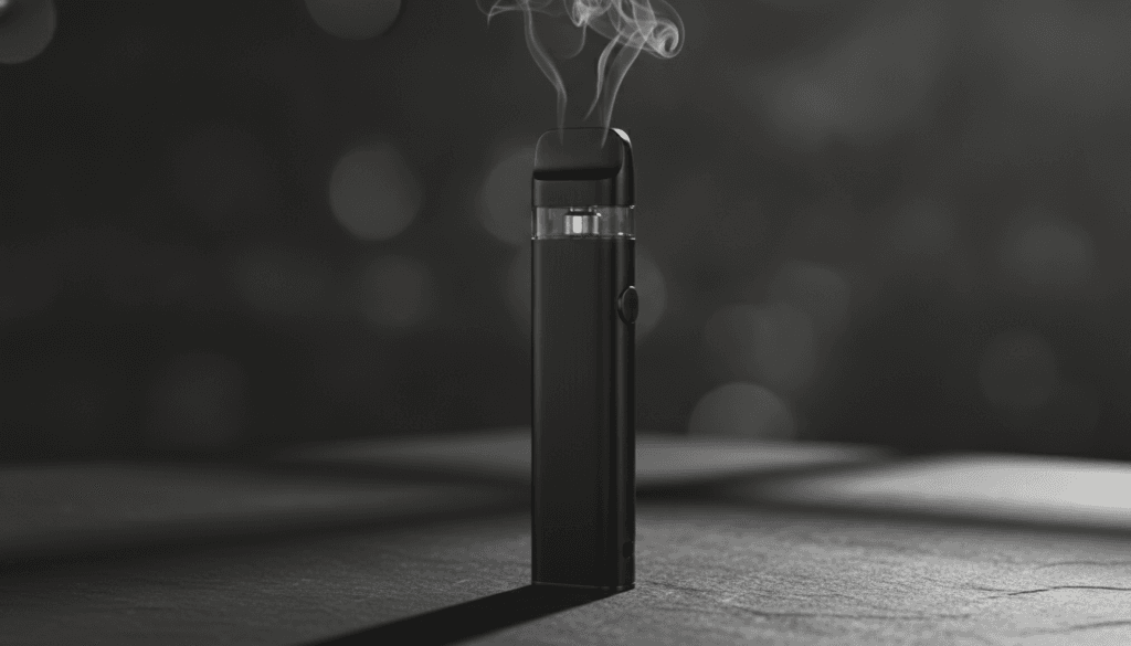 Modern vape device with temperature dial concept representing vaping heat and cannabinoids