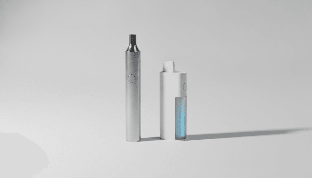 Two vape devices side by side one sleek reusable and one disposable on a clean surface