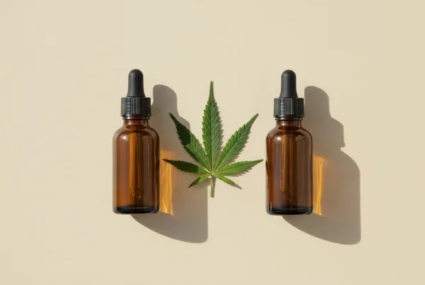 Two dropper bottles side by side representing CBD and THC comparison