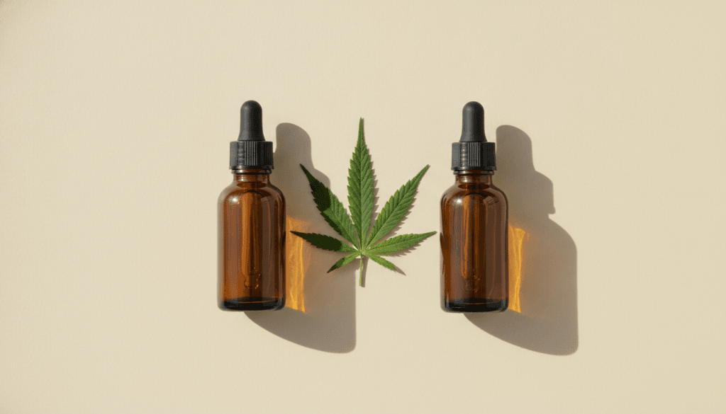 Two dropper bottles side by side representing CBD and THC comparison