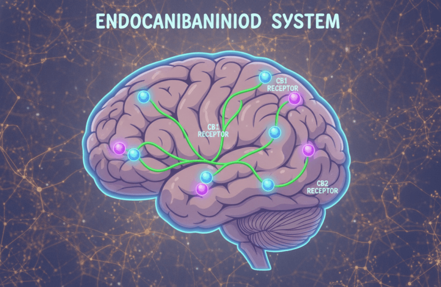 Endocannabinoid system brain neural pathways CB1 CB2