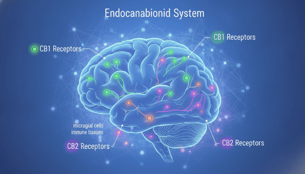 Endocannabinoid system brain neural pathways CB1 CB2