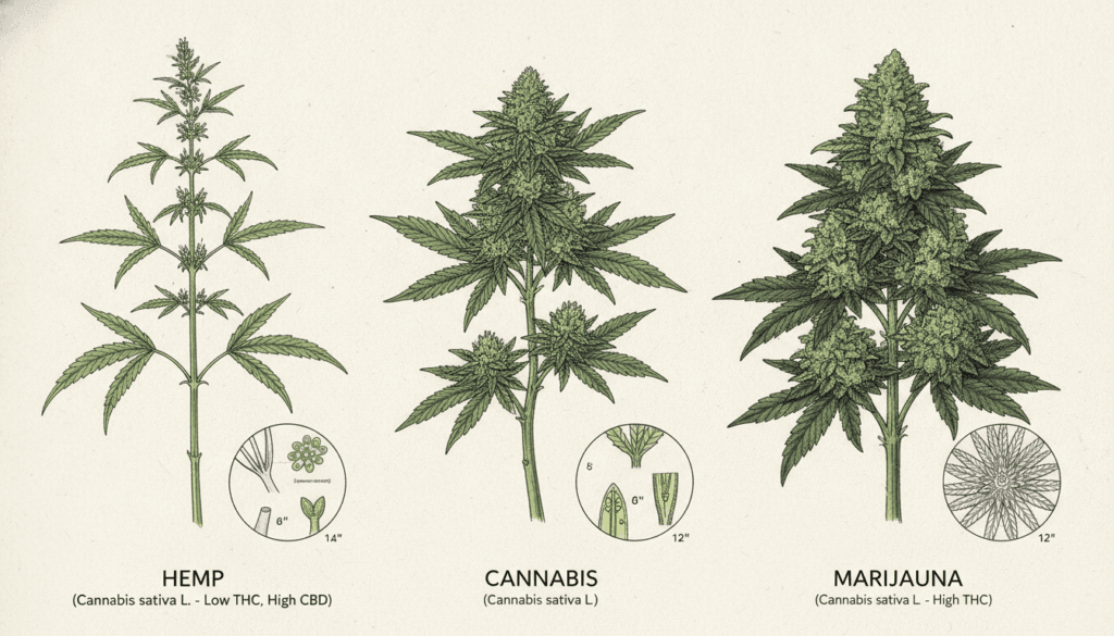 Hemp vs Cannabis comparison botanical