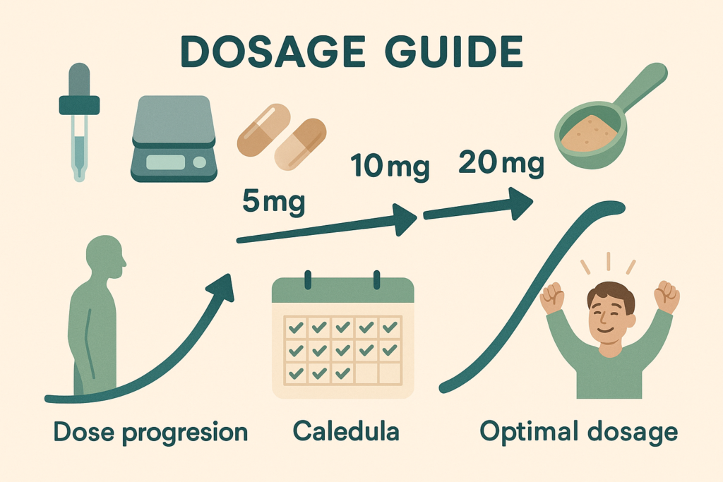 Hemp dosage optimization guide showing measurement tools and progression