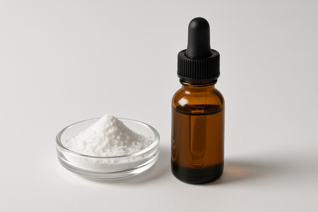 CBD isolate crystals beside full-spectrum hemp oil for pain comparison