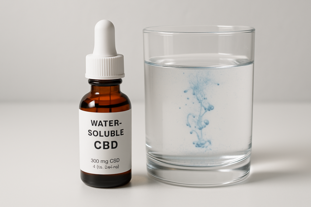 CBD oil droplets dispersing in water representing nanoemulsion technology
