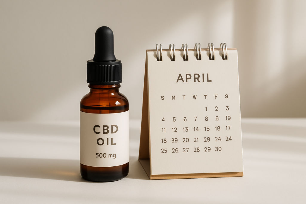 CBD oil bottle with a calendar representing steady-state buildup over time