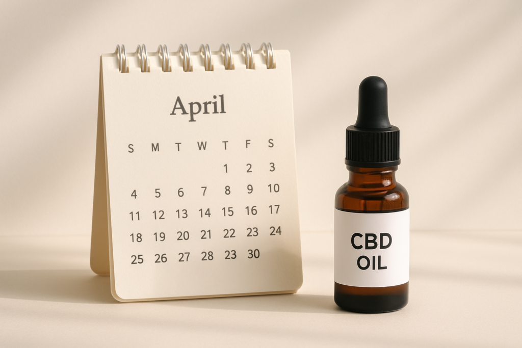 CBD oil bottle with a calendar showing time passing representing tolerance over time