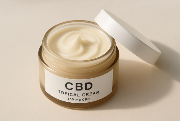 CBD topical cream jar on a clean surface