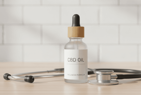 CBD oil bottle on a clean surface