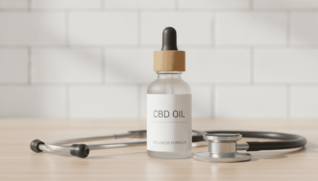 CBD oil bottle on a clean surface